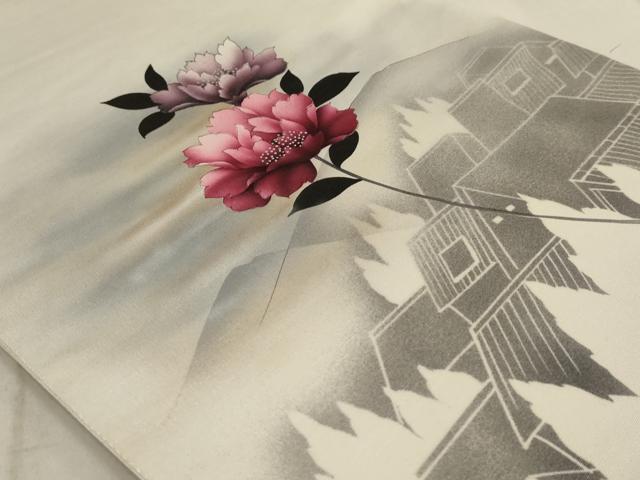 平和屋着物◎太鼓柄袋帯 風景枝花文 銀彩 引箔 正絹 逸品 AAAM0953tn