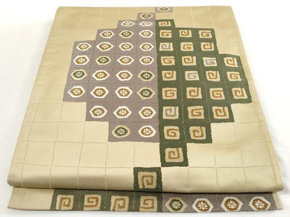平和屋着物●六通柄袋帯 幾何学花文 金糸 正絹 逸品 AAAM2130az