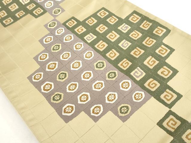 平和屋着物●六通柄袋帯 幾何学花文 金糸 正絹 逸品 AAAM2130az