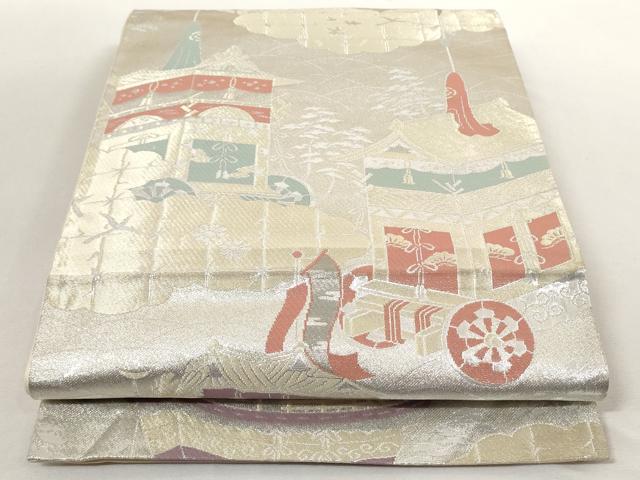 平和屋着物◎六通柄袋帯 松寿錦 山車文 プラチナ銀箔二重織 正絹 逸品 AAAM2141az