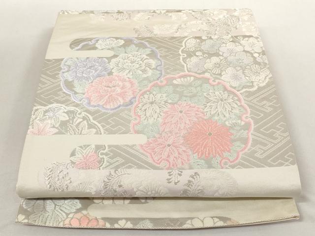 平和屋着物◎六通柄袋帯 唐織 雲取彩花苑 プラチナ箔 正絹 逸品 AAAM2151az