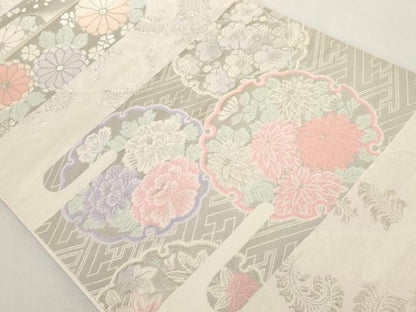 平和屋着物◎六通柄袋帯 唐織 雲取彩花苑 プラチナ箔 正絹 逸品 AAAM2151az