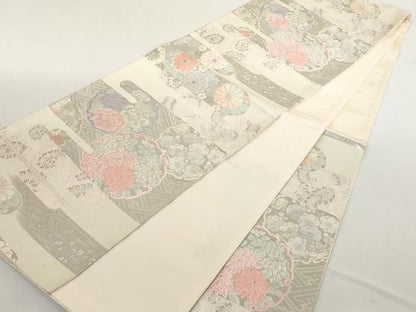 平和屋着物◎六通柄袋帯 唐織 雲取彩花苑 プラチナ箔 正絹 逸品 AAAM2151az