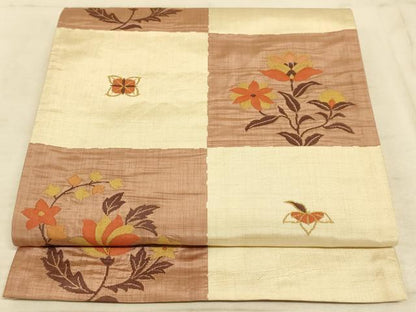 平和屋着物◎六通柄袋帯 色紙花文 正絹 逸品 AAAM3337sx