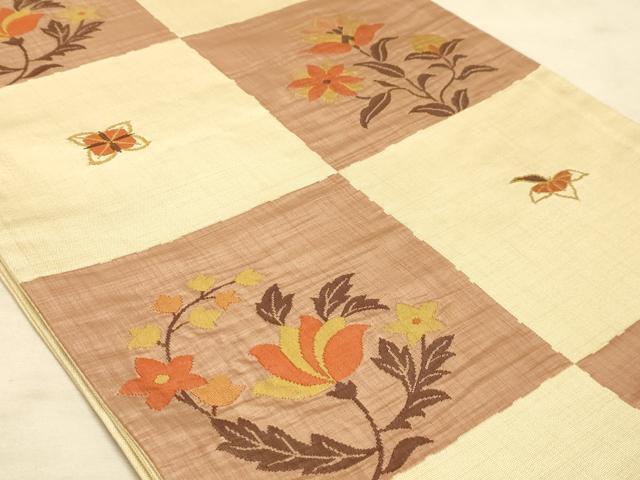 平和屋着物◎六通柄袋帯 色紙花文 正絹 逸品 AAAM3337sx