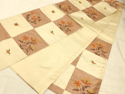 平和屋着物◎六通柄袋帯 色紙花文 正絹 逸品 AAAM3337sx