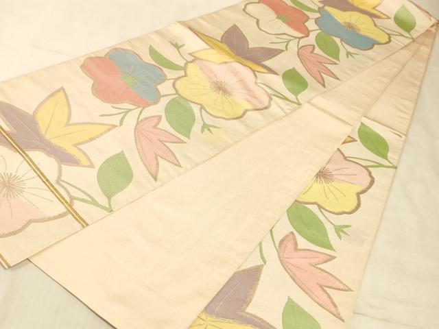 平和屋着物◎六通柄 本袋帯 銀河錦 草花文 正絹 逸品 AAAM3338sx