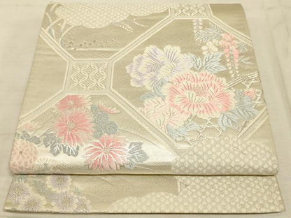 平和屋着物◎六通柄袋帯 唐織 花園錦 蜀江花文 銀糸 正絹 逸品 AAAM3380sx