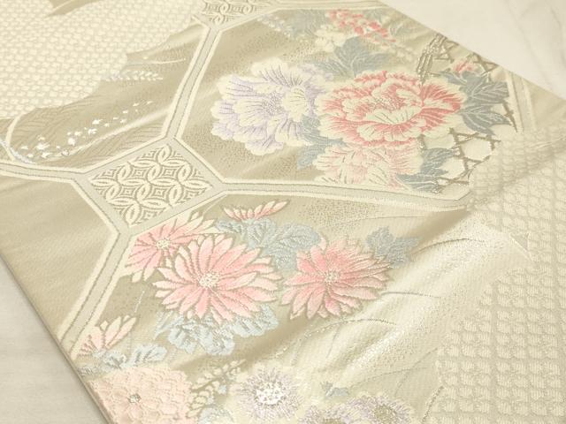 平和屋着物◎六通柄袋帯 唐織 花園錦 蜀江花文 銀糸 正絹 逸品 AAAM3380sx