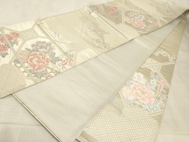 平和屋着物◎六通柄袋帯 唐織 花園錦 蜀江花文 銀糸 正絹 逸品 AAAM3380sx