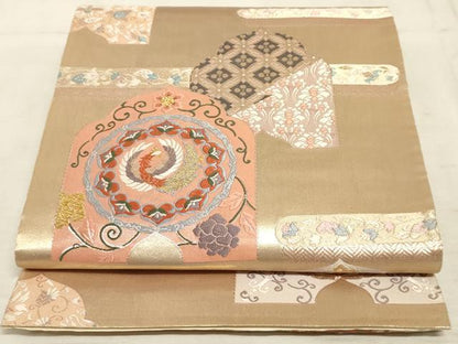 平和屋着物◎六通柄袋帯 唐織 鳳凰花文 金糸 正絹 逸品 AAAM3388sx