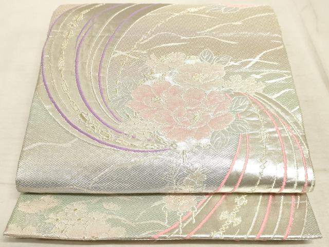 平和屋着物◎六通柄袋帯 流水花文 金銀糸 正絹 逸品 AAAM3395sx