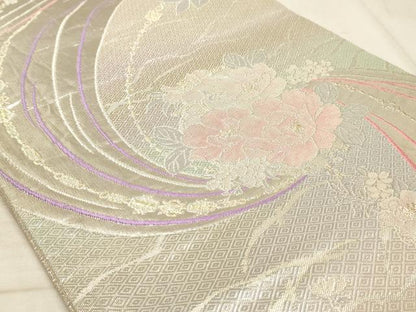 平和屋着物◎六通柄袋帯 流水花文 金銀糸 正絹 逸品 AAAM3395sx