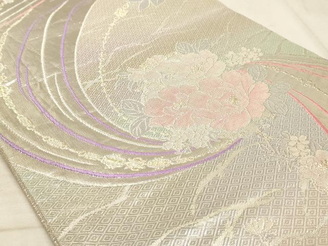 平和屋着物◎六通柄袋帯 流水花文 金銀糸 正絹 逸品 AAAM3395sx