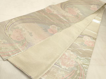 平和屋着物◎六通柄袋帯 流水花文 金銀糸 正絹 逸品 AAAM3395sx