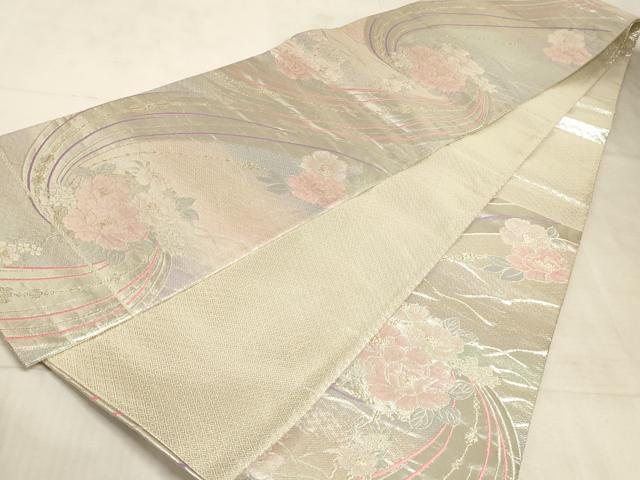 平和屋着物◎六通柄袋帯 流水花文 金銀糸 正絹 逸品 AAAM3395sx