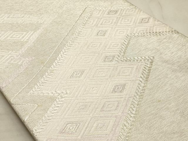 平和屋着物◎六通柄袋帯 唐織 松皮菱文 銀糸 正絹 逸品 AAAM3434sx