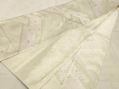 平和屋着物◎六通柄袋帯 唐織 松皮菱文 銀糸 正絹 逸品 AAAM3434sx
