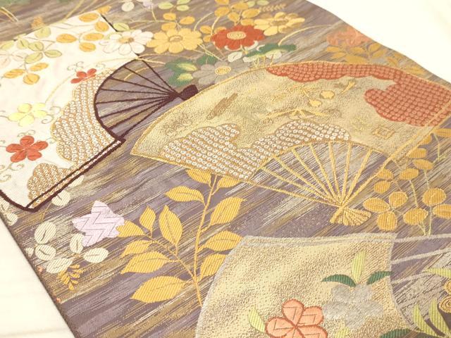 平和屋着物◎六通柄袋帯 唐織 扇面花文 金糸 正絹 逸品 AAAM3499sx