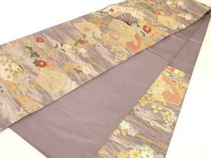 平和屋着物◎六通柄袋帯 唐織 扇面花文 金糸 正絹 逸品 AAAM3499sx