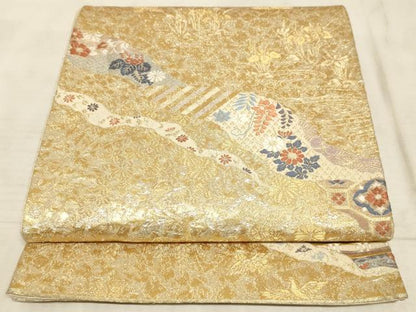 平和屋着物◎六通柄袋帯 唐織 道長花文 金糸 正絹 逸品 AAAM3514sx