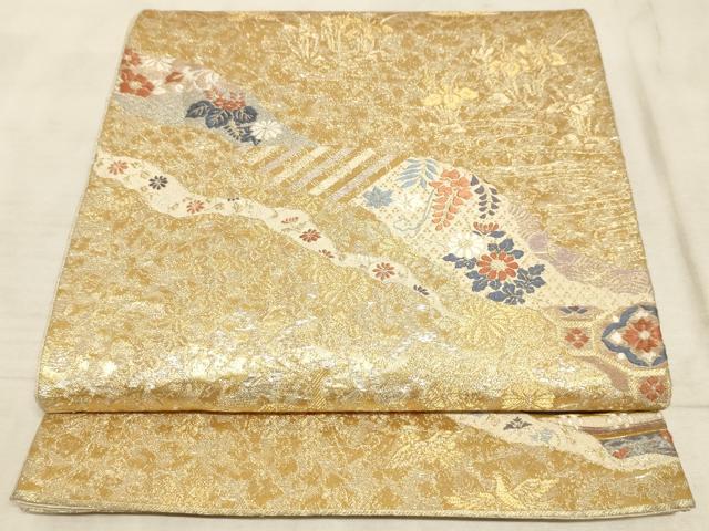 平和屋着物◎六通柄袋帯 唐織 道長花文 金糸 正絹 逸品 AAAM3514sx