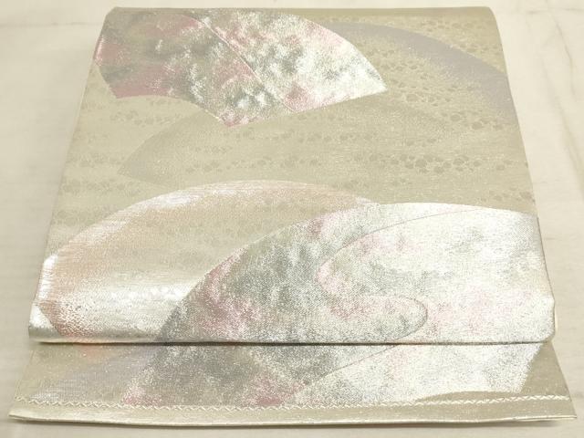 平和屋着物◎六通柄袋帯 地紙重ね霞文 銀糸 引箔 正絹 逸品 AAAM3543sx