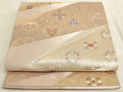 平和屋着物◎六通柄袋帯 双鳥花文 金銀糸 正絹 逸品 AAAM3550sx