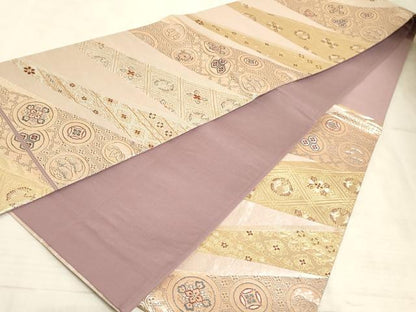 平和屋着物◎六通柄袋帯 双鳥花文 金銀糸 正絹 逸品 AAAM3550sx