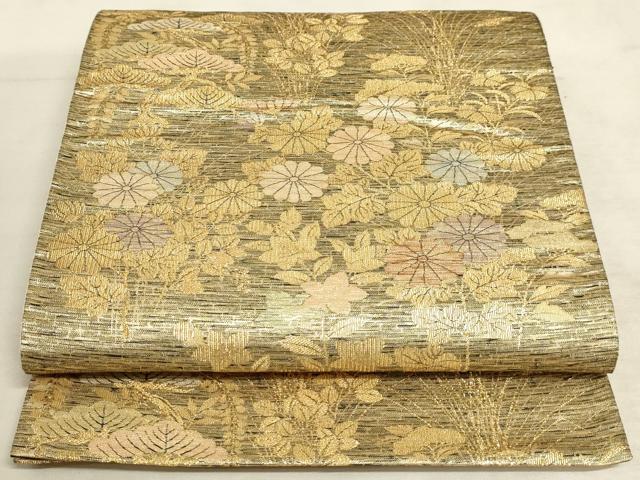 平和屋着物◎六通柄袋帯 草花文 金糸 正絹 逸品 AAAM3578sx