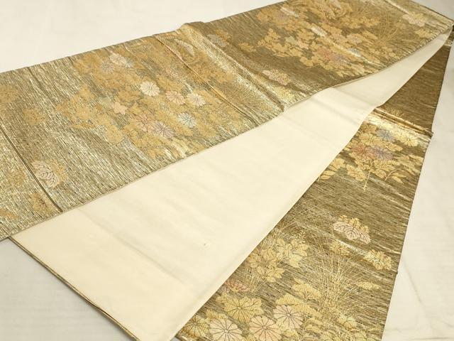 平和屋着物◎六通柄袋帯 草花文 金糸 正絹 逸品 AAAM3578sx