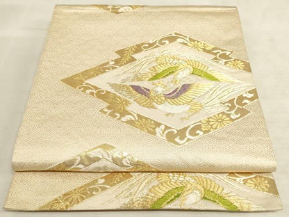 平和屋着物◎六通柄袋帯 みかげ 松皮菱鳳凰桐文 金糸 正絹 逸品 AAAM3591sx