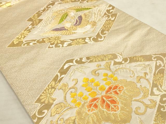 平和屋着物◎六通柄袋帯 みかげ 松皮菱鳳凰桐文 金糸 正絹 逸品 AAAM3591sx