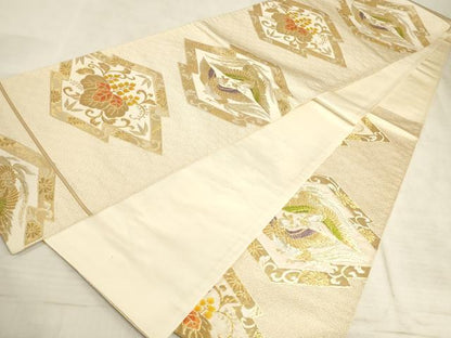 平和屋着物◎六通柄袋帯 みかげ 松皮菱鳳凰桐文 金糸 正絹 逸品 AAAM3591sx