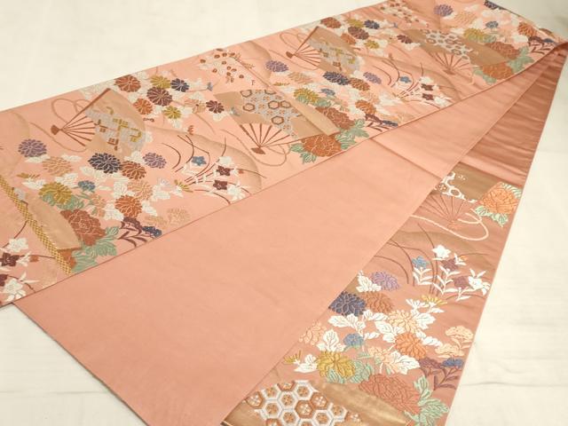 平和屋着物◎六通柄袋帯 唐織 扇面花文 正絹 逸品 AAAM3604sx