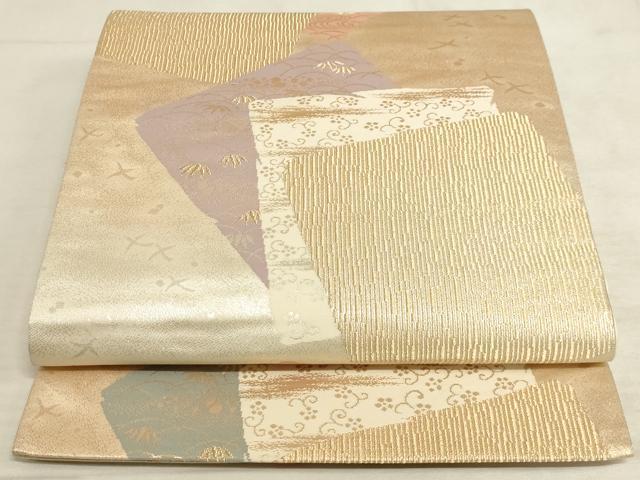 平和屋着物◎六通柄袋帯 色紙重ね花文 金銀糸 正絹 逸品 AAAM3605sx