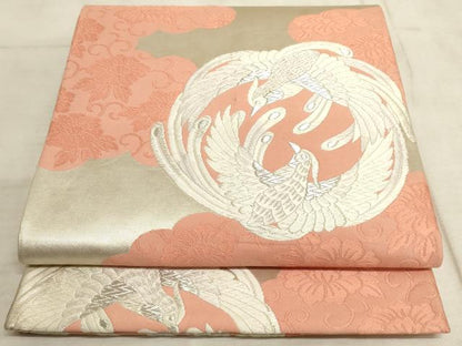 平和屋着物◎六通柄袋帯 唐織 鳳凰の丸 銀糸 正絹 逸品 AAAM3623sx