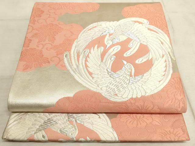 平和屋着物◎六通柄袋帯 唐織 鳳凰の丸 銀糸 正絹 逸品 AAAM3623sx