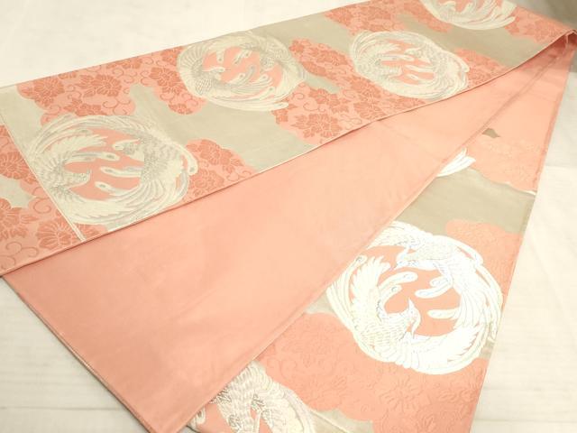 平和屋着物◎六通柄袋帯 唐織 鳳凰の丸 銀糸 正絹 逸品 AAAM3623sx