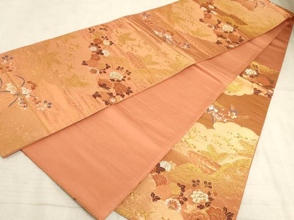 平和屋着物◎六通柄袋帯　光悦錦　流水花鳥文　金糸　正絹　逸品　AAAM3644sx