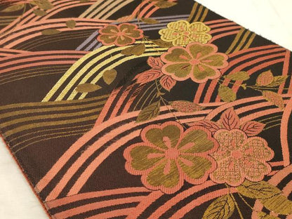 平和屋着物◎六通柄袋帯 流水花文 金糸 正絹 逸品 AAAM3651sx