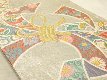 平和屋着物◎六通柄袋帯 唐織 束ね熨斗吉祥花蝶文 金糸 正絹 逸品 AAAM3660sx