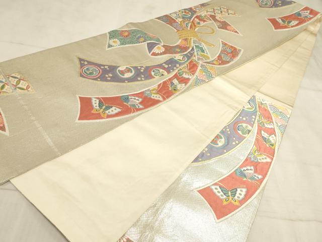 平和屋着物◎六通柄袋帯 唐織 束ね熨斗吉祥花蝶文 金糸 正絹 逸品 AAAM3660sx
