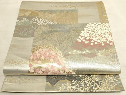 平和屋着物◎六通柄袋帯 色紙風景文 金糸 正絹 逸品 AAAM3661sx