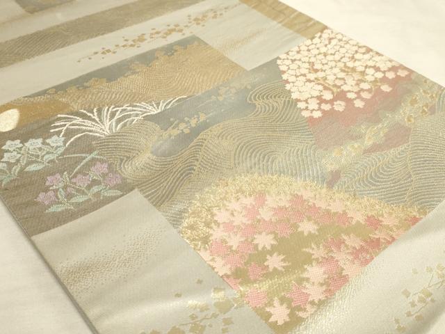 平和屋着物◎六通柄袋帯 色紙風景文 金糸 正絹 逸品 AAAM3661sx