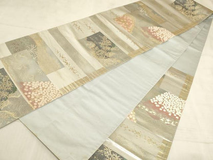 平和屋着物◎六通柄袋帯 色紙風景文 金糸 正絹 逸品 AAAM3661sx