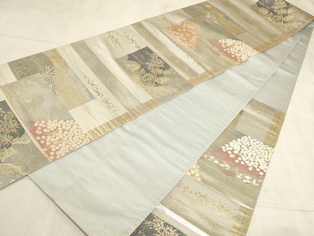 平和屋着物◎六通柄袋帯 色紙風景文 金糸 正絹 逸品 AAAM3661sx
