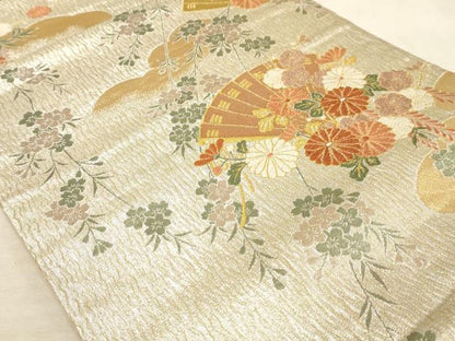 平和屋着物◎六通柄袋帯 唐織 扇面花文 金銀糸 正絹 逸品 AAAM3669sx