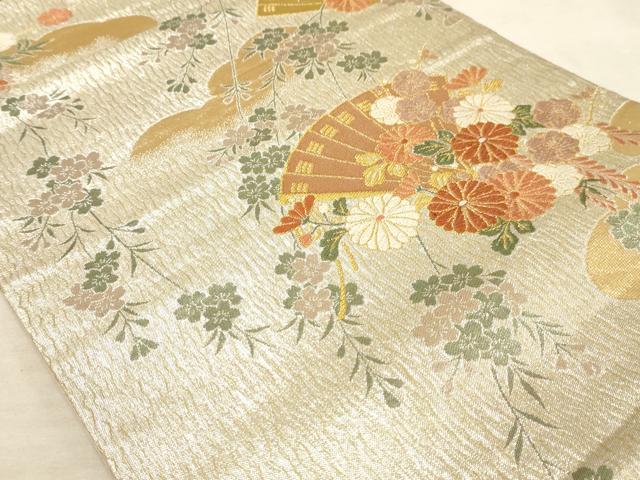 平和屋着物◎六通柄袋帯 唐織 扇面花文 金銀糸 正絹 逸品 AAAM3669sx