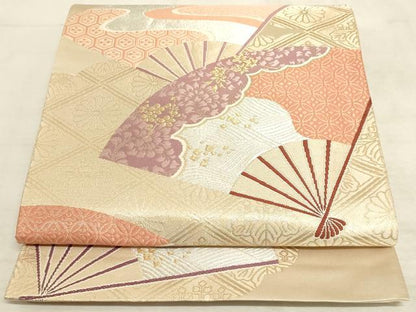 平和屋着物◎六通柄袋帯 唐織 扇面吉祥箔散らし文 金銀糸 正絹 逸品 AAAM3676sx